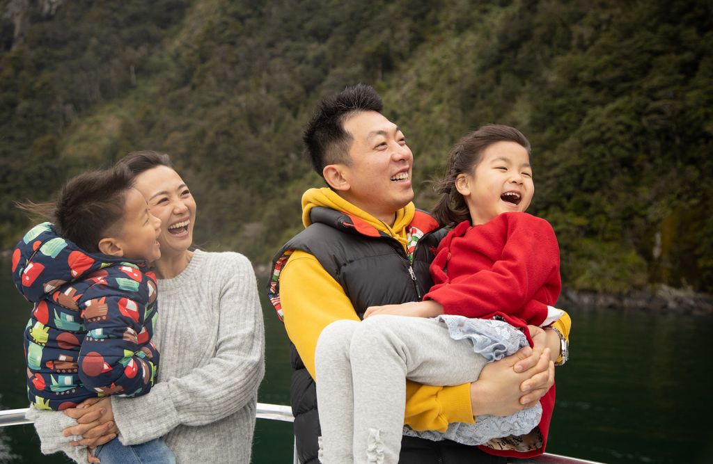 Visiting Milford Sound in Winter Family enjoying Milford-Sound Cruise