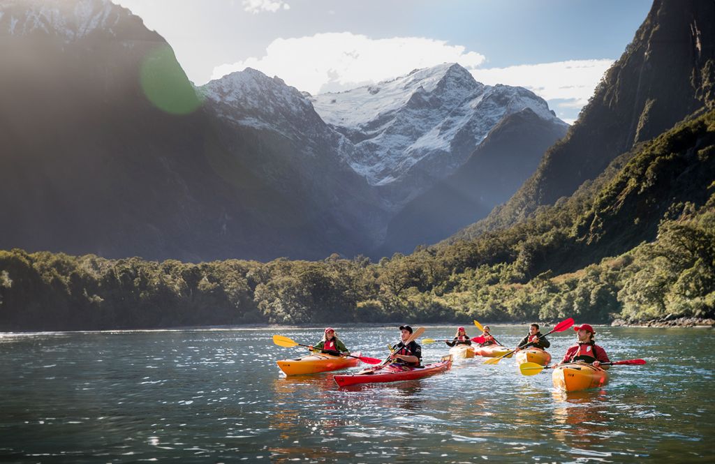 Kayaking Milford Sound Milford-Sound-kayakers-with-Pembroke-Glacier-in-the-background