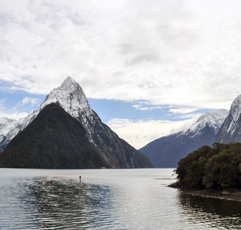 Visiting Milford Sound in Winter Milford Sound mountain peaks and waterfalls
